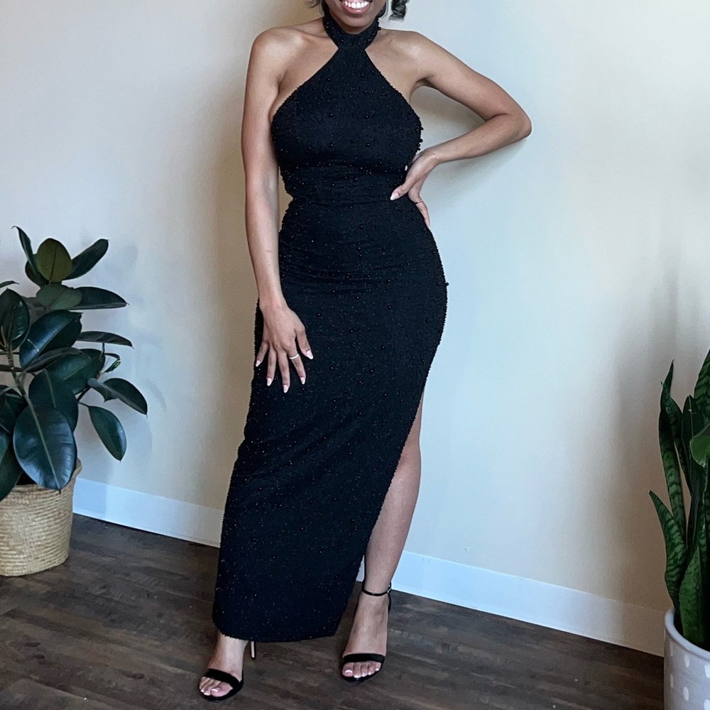 Elegant Black Halter Maxi Dress